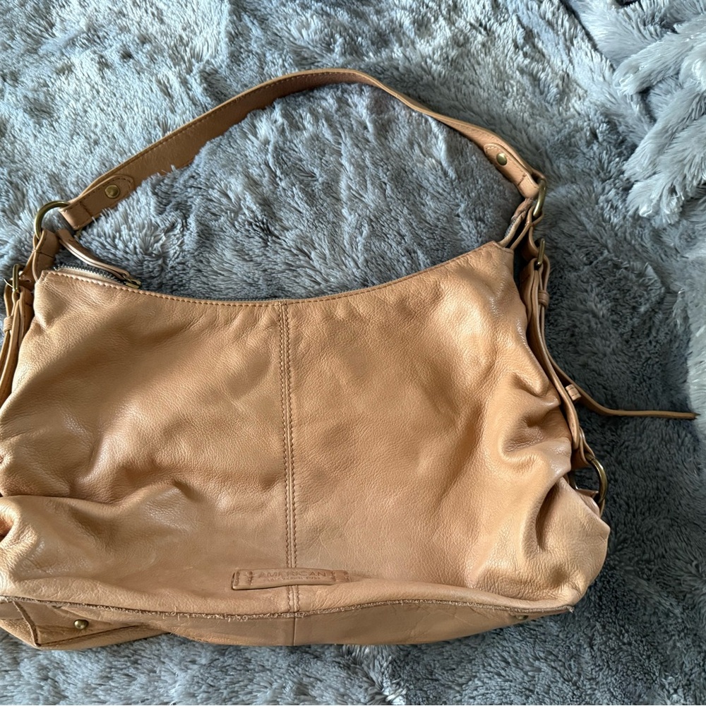 American Leather Co. Classic Beige Tan Camel Shoulder Bag Purse Buckles